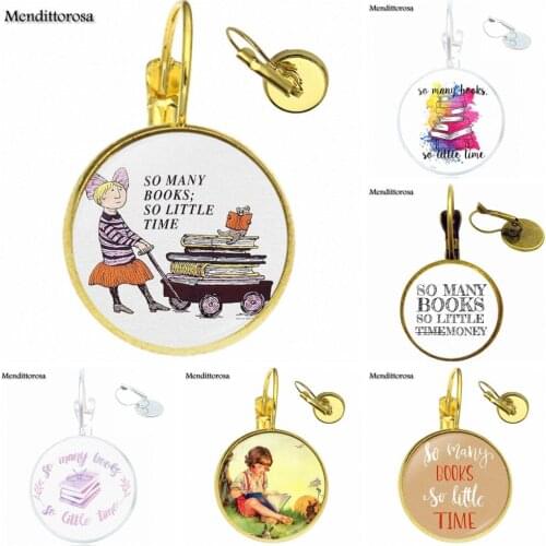 So Many Books So Little Time For Women Kids Fashion Novelty Glass Bronze/Silver/Golden Clip Ear Hook Drop Earringss