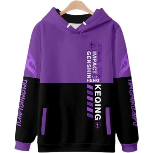 Game Genshin Impact Keqing Cosplay Hooded Hoody Top Pants Halloween Cosplay Genshin Ke Qing Impact Cos Costume Clothing