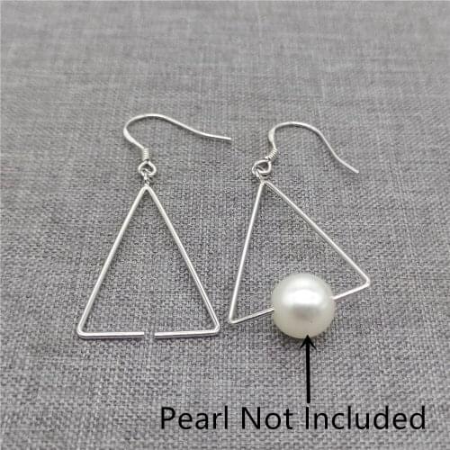 Sterling Silver Triangle Earring Studs w/ Rhodium Plated for Pearl Jewelry
