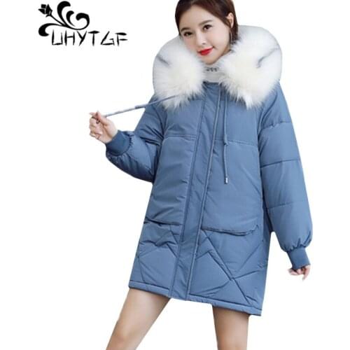 UHYTGF Women winter jackets thicken Down jacket warm outerwear Fur collar hooded snow casual student winter jacket plus size 275