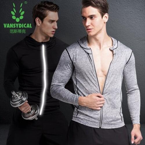 Vansydical Reflective Zipper Running Jackets Mens Gym Sports Hoodies Quick Dry Fitness Workout Jogging Sportswear Tops