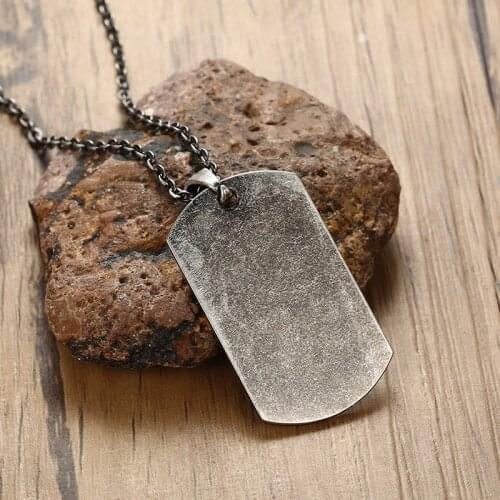 Vintage US Military Dog Tag Pendant Necklace for Men Stainless Steel United States Oxidation Gray Metal Male Accessory