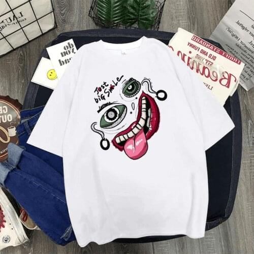Just Big Smile Women Graphic Cartoon Cute Fashion Print Round Collar Summer Lady Tops T-Shirt Womens Clothing Tee Female T-shirt