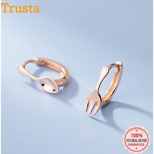 TrustDavis Real 925 Sterling Silver Fashion Personality Spoon Fork Hoop Earrings For Women Wedding Valentines Day Jewelry DB089