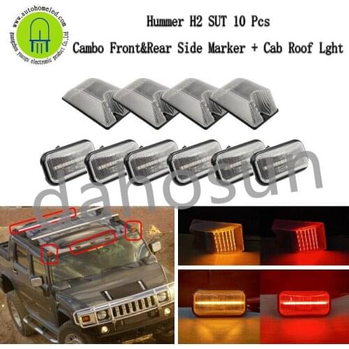 10Pcs Dahosun Red/Amber LED Cab Roof Running Lamps + Side Marker Lights Compatible with Hummer H2 2003-2009 H2 SUT 2005-2009