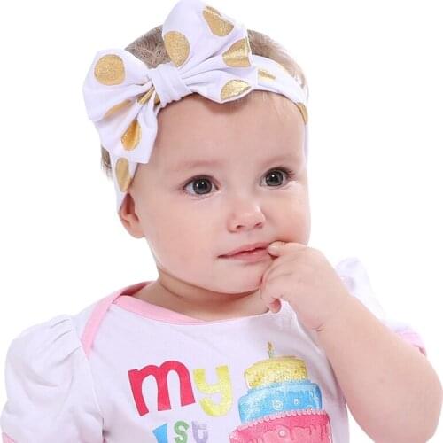 2PCS/lot gold foil polka dot Headband Bows Bunny Ears Cotton Hair Band Accessories Gifts