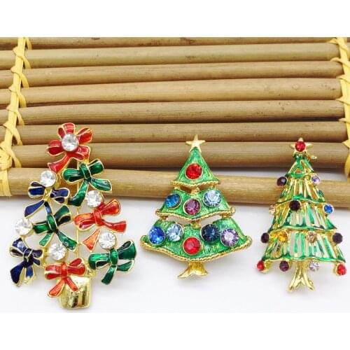 3PCS New Year Series Metal Drops Belt Belt Mixed Christmas Tree Brooch 45-56MM Jewelry Gift Christmas Decoration Brooch