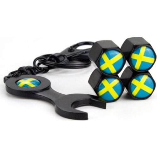 4pcs Car Truck Wheel Tire Parts Valve Stems Caps 1pc Wrench Sweden Flag Logo for Volvo Xc90 S60 S80 S40 V50 Xc70 V40 SAAB