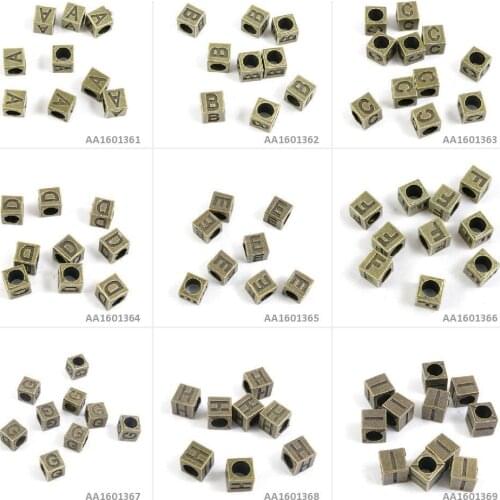 Antique Bronze Tone Jewelry Charms Alphabet Cube Loose Beads I H G F E D C B A Bracelet Pendant Crafting Beading Craft Making