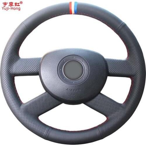 Yuji-Hong Artificial Leather Car Steering Wheel Covers Case for Volkswagen VW Polo 2004-2007 Hand-stitched Microfiber Cover