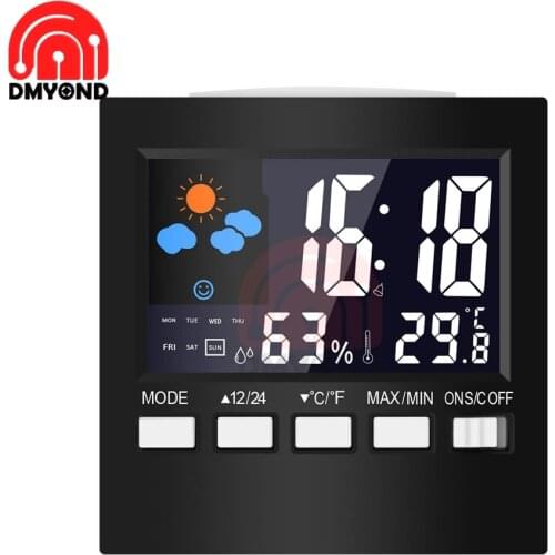 LCD Digital Thermometer Hygrometer Large Screen Calendar Clock Weather Station Desk Clock Temperature Humidity Meter USB Cable