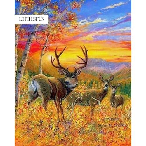DIY 5D Diamond Deer Autumn Full Diamond Painting Animal Cross Stitch Kits Diamonds Embroidery Home Decoration