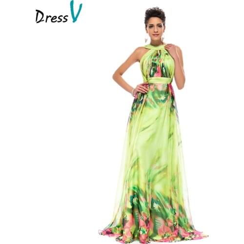 Dressv Fashionable Long Evening Dresses prom dress A-Line Halter Ruched Printed backless printed sleeveless Prom Dresses 2017
