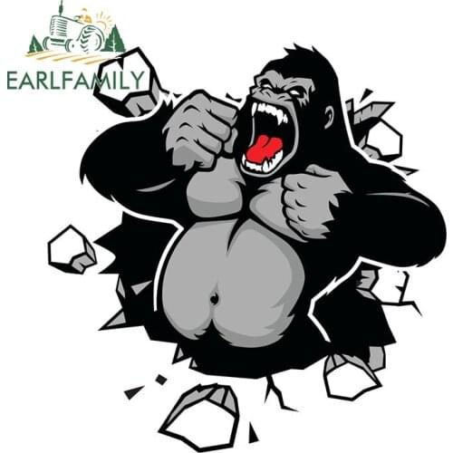 EARLFAMILY 13cm x 12.8cm Angry Gorilla Breaking The Wall Car Sticker Window Trunk Room Toilet Decoration Funny Car Styling