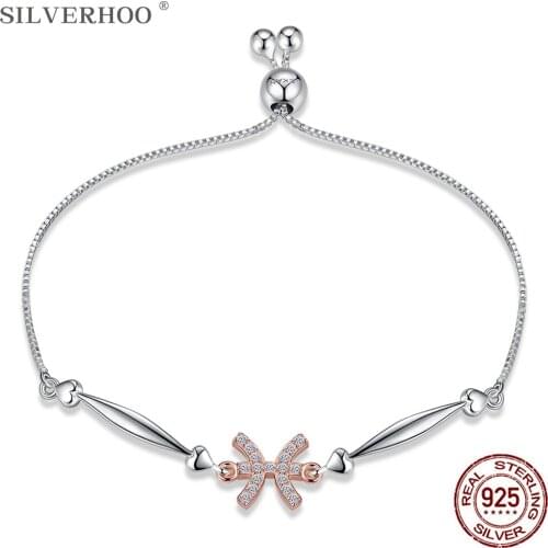 SILVERHOO 925 Sterling Silver Bracelet For Women Pisces Fashion Adjustable With Zircon Bracelets Anniversary Fine Jewelry New