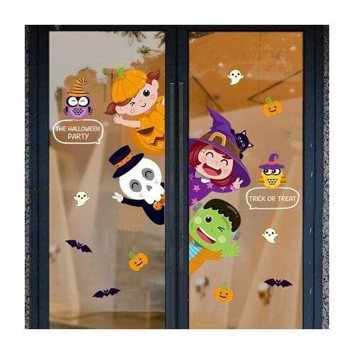 Halloween Carnival Night Wall Sticker Shop Window Glass Posters Cartoon Pumpkin Lantern Kids Room Decoration Kitchen Accessories