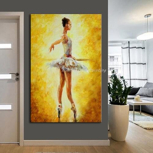 Hand-painted White Dress Ballet Girl And Yellow Background Oil Painting Villa Hotel The Aitting Room Corridor Murals On Canvas