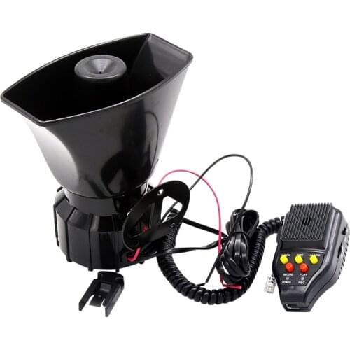 Square Mouth Recording Speaker Universal Motorcycle Car Alarm Sound 7 Tone Horn 12V 100W Police Siren Horn Loudspeaker (Black)
