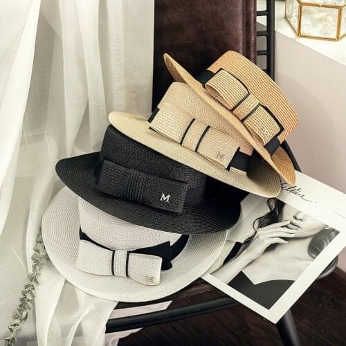 Summer Boater Beach Hat Casual Panama Sun Hat Sun Protection Chapeau Femme Ribbon Classic Bowknot Flat Sun Hat Fedoras Verano