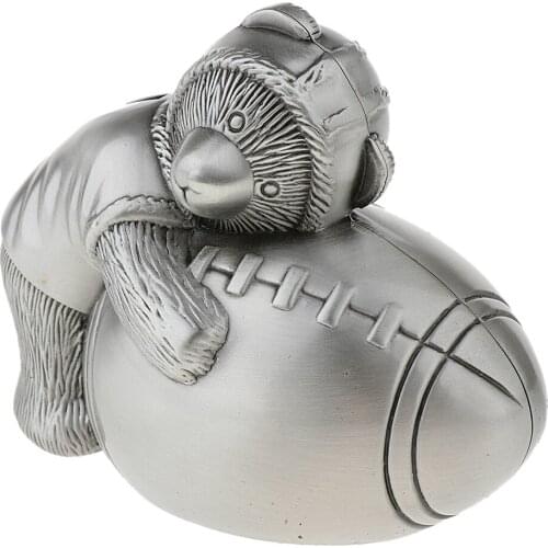 Lovely Bear Hugs Rugby Football Metal Coins Saver Box Money Saving Pot Home Decor Piggy Bank for Kids Toy Gifts
