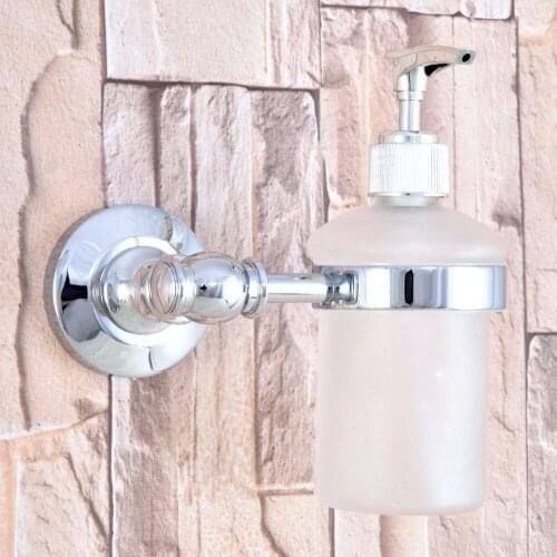 Polished Chrome Brass Bathroom and Kitchen Glass bottle liquid Soap Dispenser Wall Mounted Soap dispensers Holder rack mba788