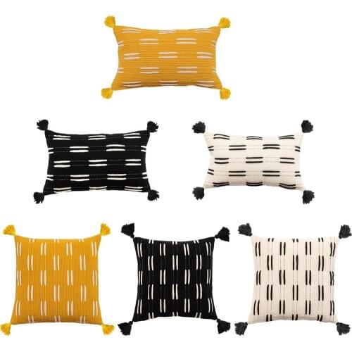 Pillow Cover Tufted Tassels Elegance Invisible Zipper Textured Sofa Couch Decor