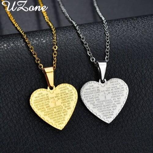 UZone Stainless Steel Scripture Cross Necklace Heart Pendant with Chain For Women Charm Amulet Drop Shipping