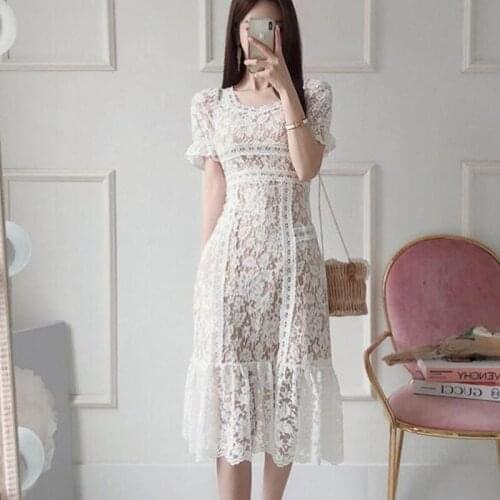 ZAWFL Elegant Lace Mermaid Dress Women Summer Sheath Office Wear Dresses Simple Mid-Calf Occupation Party Bodycon Vestidos