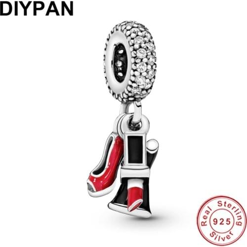 Fit Original Pandora Bracelet Charm 925 Sterling Silver Stiletto Dress And Lip Tube Pendant Dangle Charms DIY Jewelry Berloque