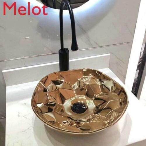 Modern Stylish Rose Gold Golden Silver Countertop Round Bowl Sink Vanity Ceramic Wash Basin Bathroom Sink