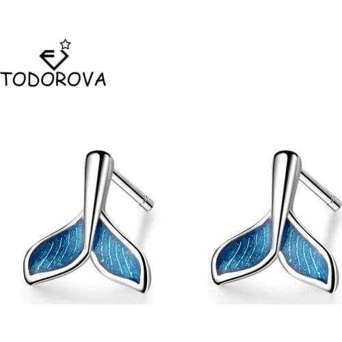 Todorova Blue Whale & Dolphin Mermaid Tail Stud Earrings for Women Wedding Earrings Ear Pierced Earings