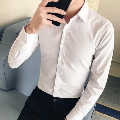 Spring Summer Plain Color Tuxedo Shirt Men Formal Mens Office Shirts Long Sleeve Plus Size Men Wedding Shirt camisas de hombre