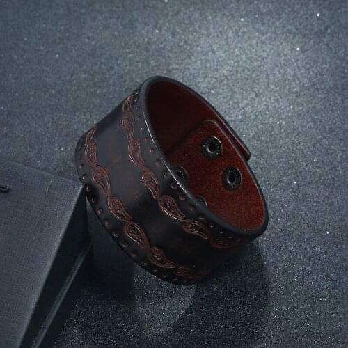 Wide Wrap Men Punk Bracelet Jewelry Embossed Vintage Pattern Fashion Bracelet Chic Elegant Jewelry For Men Women