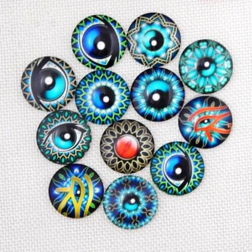 Mixed Eye Printed Glass mosaic, Round Glass Cabochons for Jewelry Findings Cameo Pendant Making