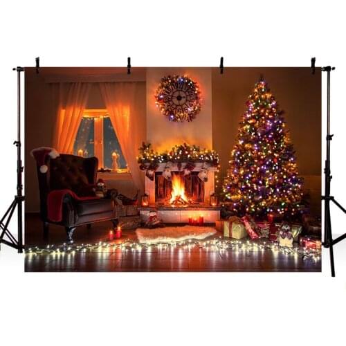 Vinyl Background Photography Fireplace Background Christmas Tree Photo Studio Backdrop