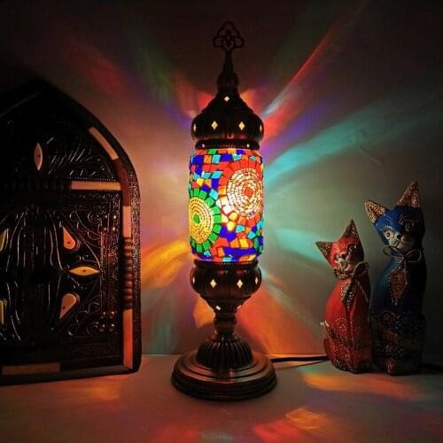 Vintage Retro Romantic Turkish Style Iron LED 5W Masac Glass Lampshade with Handmade Stained Glass Copper Table Lamp Bedroom