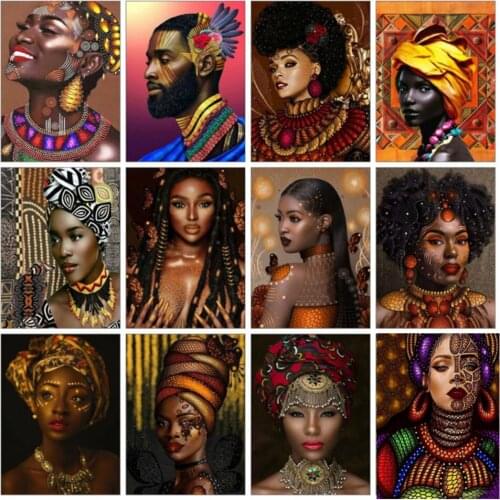 Yujohom DIY Diamond Painting Full Square African Woman Needlework Diamond Embroidery Sets Mosaic Girl Portrait Modular Pictures
