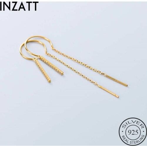 INZATT Real 925 Sterling Silver Letter C Zircon Hoop Earrings For Fashion Women Tassel Fine Jewelry MInimalist Accessories GIFT