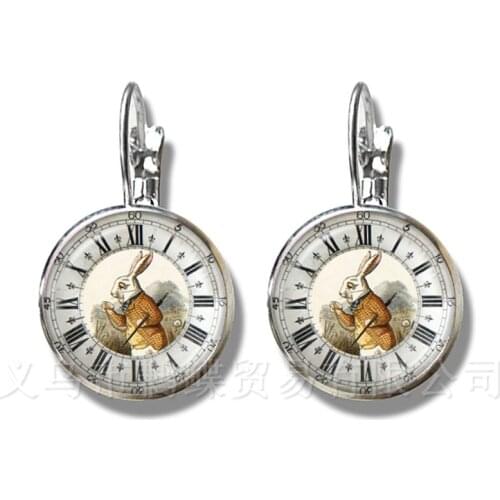 Alice in Wonderland Earrings Handmade Classic 16mm Glass Cabochon Silver Plated Stud Earrings For Women Gift
