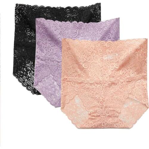 Women Briefs Lace Panties High Waist Cotton Underwear Female Sexy Hollow Out Lace Lingerie Hip Lift Seamless Underpant Plus Size