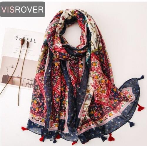 Visrover 2020 New Summer Scarf Women Shawl Patchwork Boho Chic Hijab Scarves Blue Leaf Scarfs For Women Wrap Becah Scarf Pareo