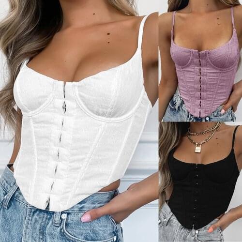 2021 Corset Top Women Fashion Solid Color Corduroy Breasted Vest Top Summer Sleeveless Tank Tops Party Gothic Crop Tops Female P