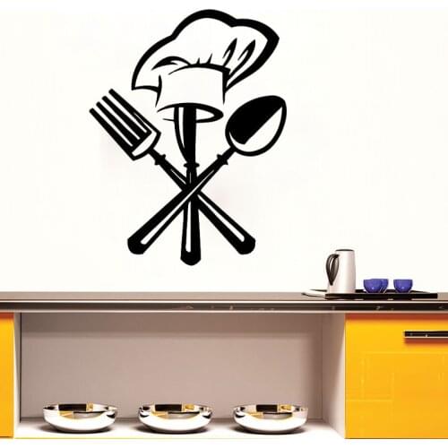 ZOOYOO Chef Hat Cutlery Fork Spoon Wall Sticker Creative Kitchen Home Decor Art Murals Living Room Decoration
