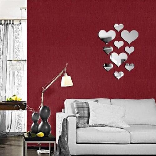 1 Set Gold Silver 3D Love Heart Mirror Wall Sticker Heart Wall Decal For DIY Kids Room Home Decoration Party Wedding Decor