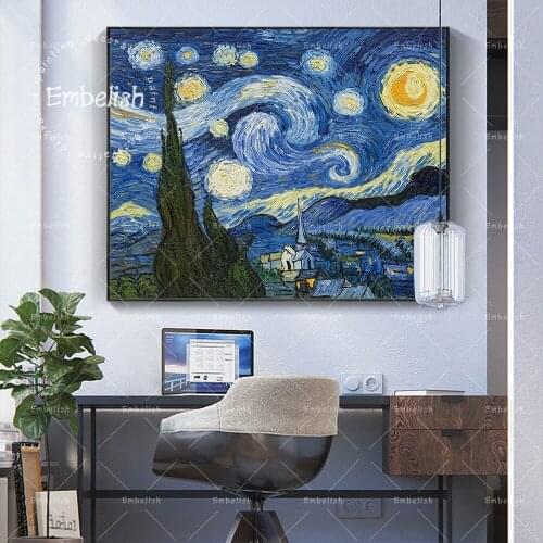 1 Pieces Quality HD Spray On Canvas Landscape Paintings For Living Room Starry Nigh By Van Gogh Artworks Home Decor Pictures