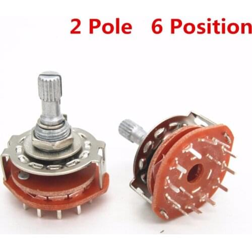 10pcs High-quality Shaft Panel Mount 2P6T Rotary Switch Selector Band 2 Pole Position 6 RS25
