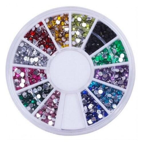 200Set/Lot Round Color Diamond 2mm Accessories Flat Bottom 12 Nail Disc Acrylic Mobile Phone Rhinestone Decoration HA2271
