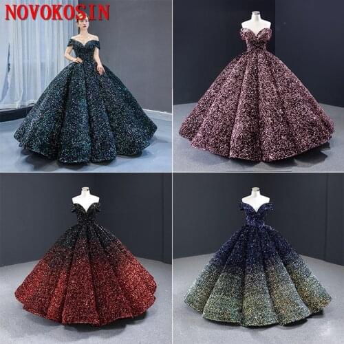 2020 Real Sample Depp V Neck Luxury Gradient Sequin Lace Queen Dress Ball Gown Party Dresses Bridal Quinceanera Dresses