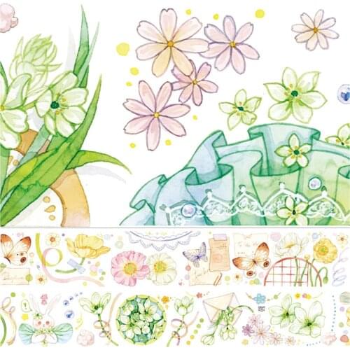 3 Meter Roll New Scrapbook Journal Materials Paper Lily Flower PET masking tape Stickers Character Special Oil