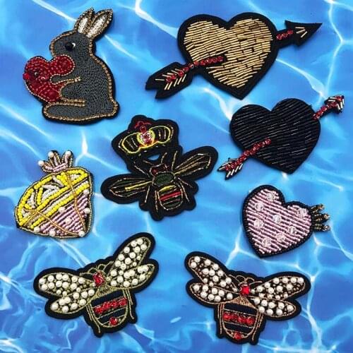 3D Handmade Rhinestone Beaded Love Crown Bee Bunny Patches Sew on Clothes, Hats, Socks, Bags, Shoes Decorations